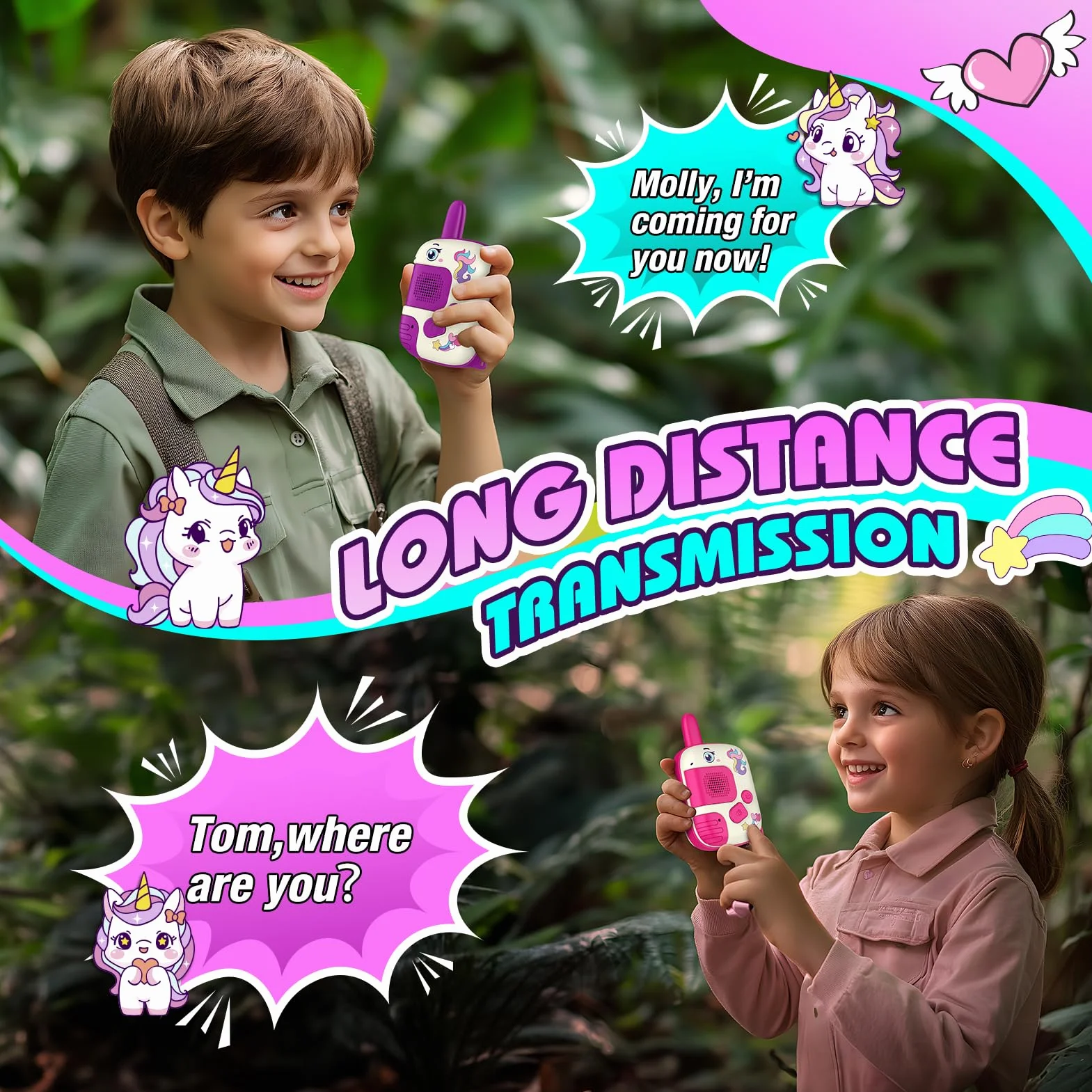 Walkie-Talkie Bambini, Regalo Bambina 3-8 Anni Walkie Talkies Giochi Bambina 3 4 5 6 7 Anni Giocattoli Giochi Esterno Bambina Giocattoli Bambina 4-6 Anni Unicorno Regalo di Pasqua