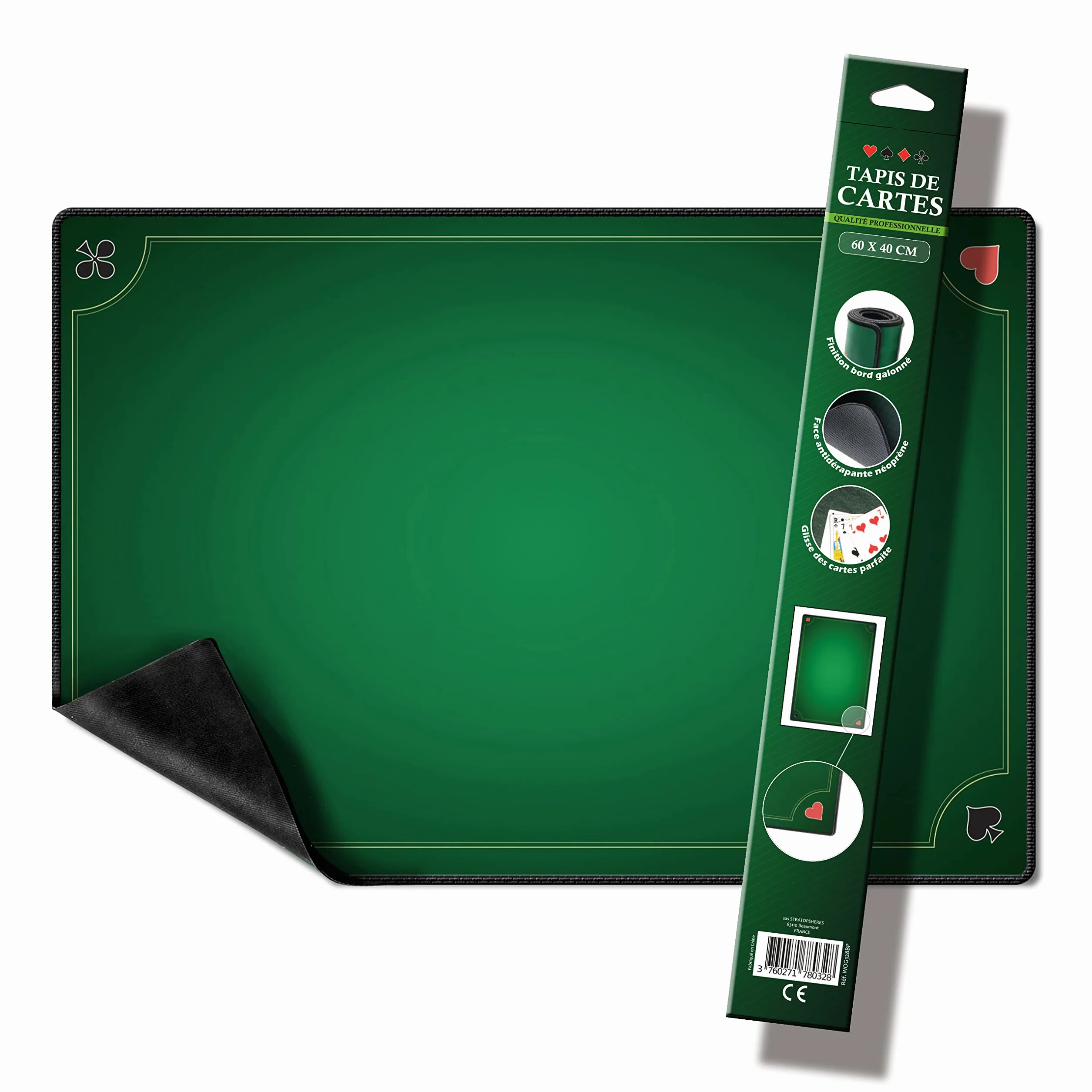 Tappeto Belote Professionale Lusso Formato Standard 60X40Cm– Neoprene Spessore Senza Odore E Antiderapant Su Qualsiasi Tipo Di Superficie –Scivola Carte Regolate Qualsiasi Tipo Di Gioco Come Al