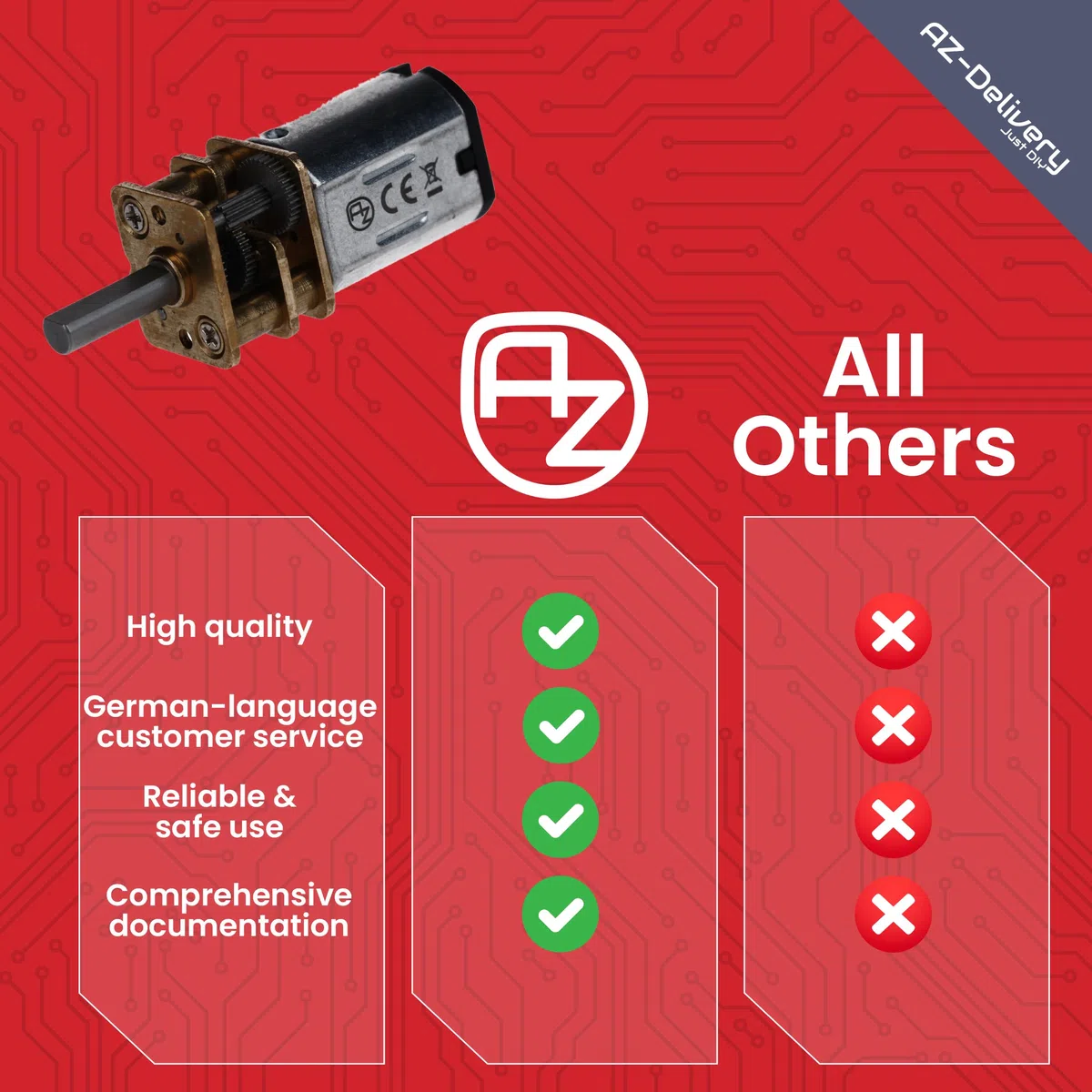AZDelivery 3x GA12-N20 DC motore con ingranaggio 3-12V Mini motore in metallo (80RPM) Controllo preciso per modellismo, robotica e progetti fai-da-te | Ingranaggio in metallo resistente