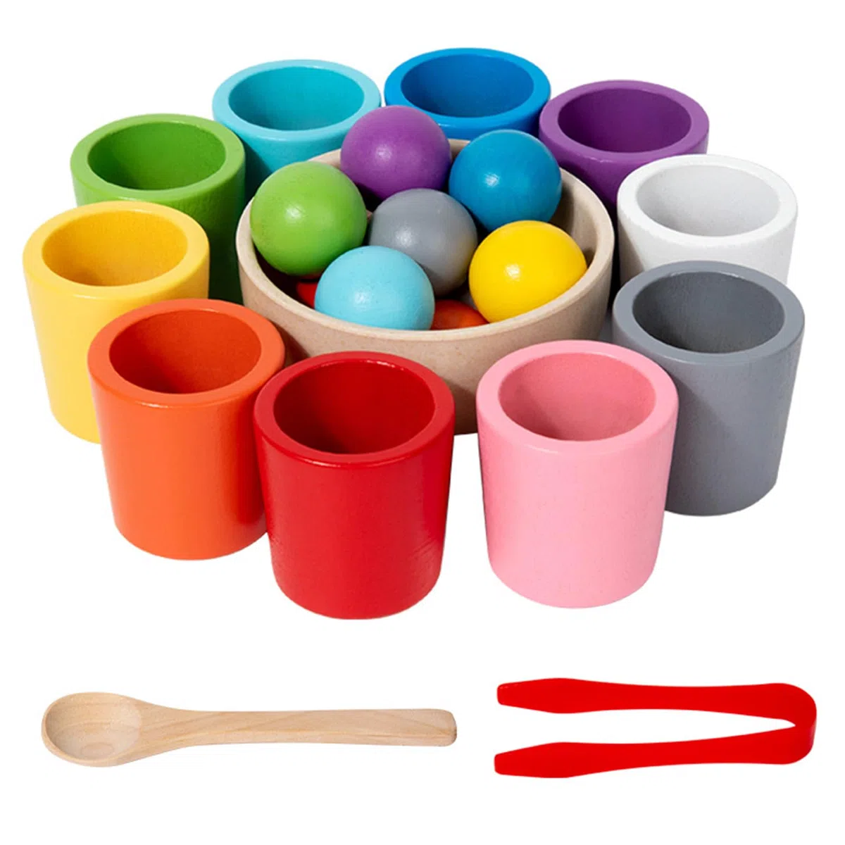 Giocattoli Montessori per Bambini di 3 Anni – Palline Arcobaleno in coppette, Giocattoli di apprendimento del Colore, conteggio e impilamento in Legno, Perfetti per la classificazione