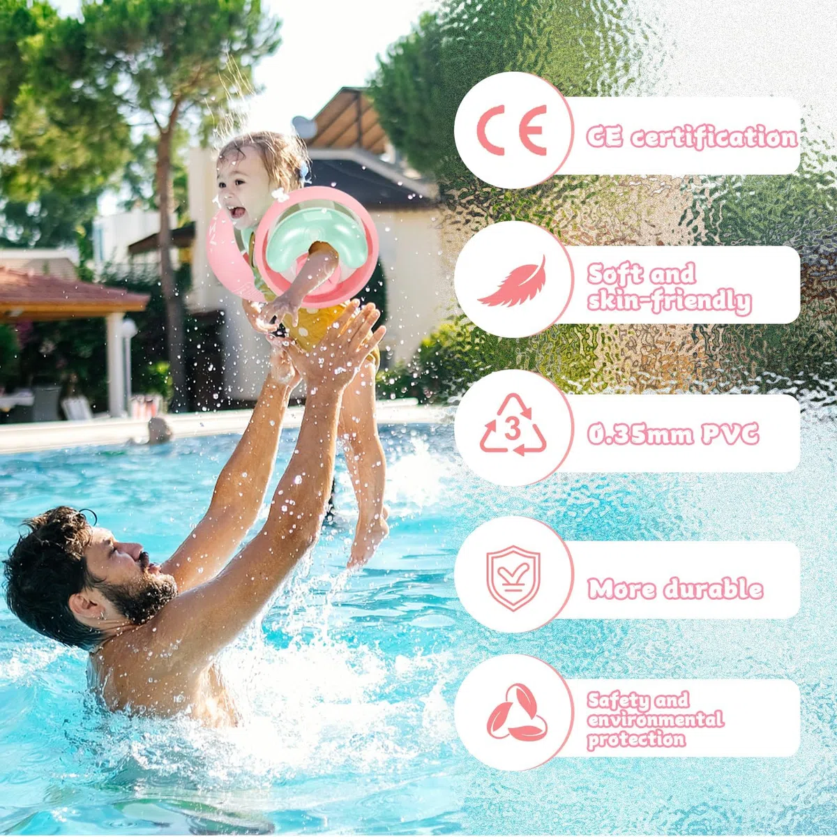 LOOWARTS Braccioli Bambini con 3 Camere d'aria Indipendenti, Bambino Realizzati in Materiale Ispessito, Braccioli Neonato adatti a Bambini di età compresa tra 1 e 8 Anni Rosa