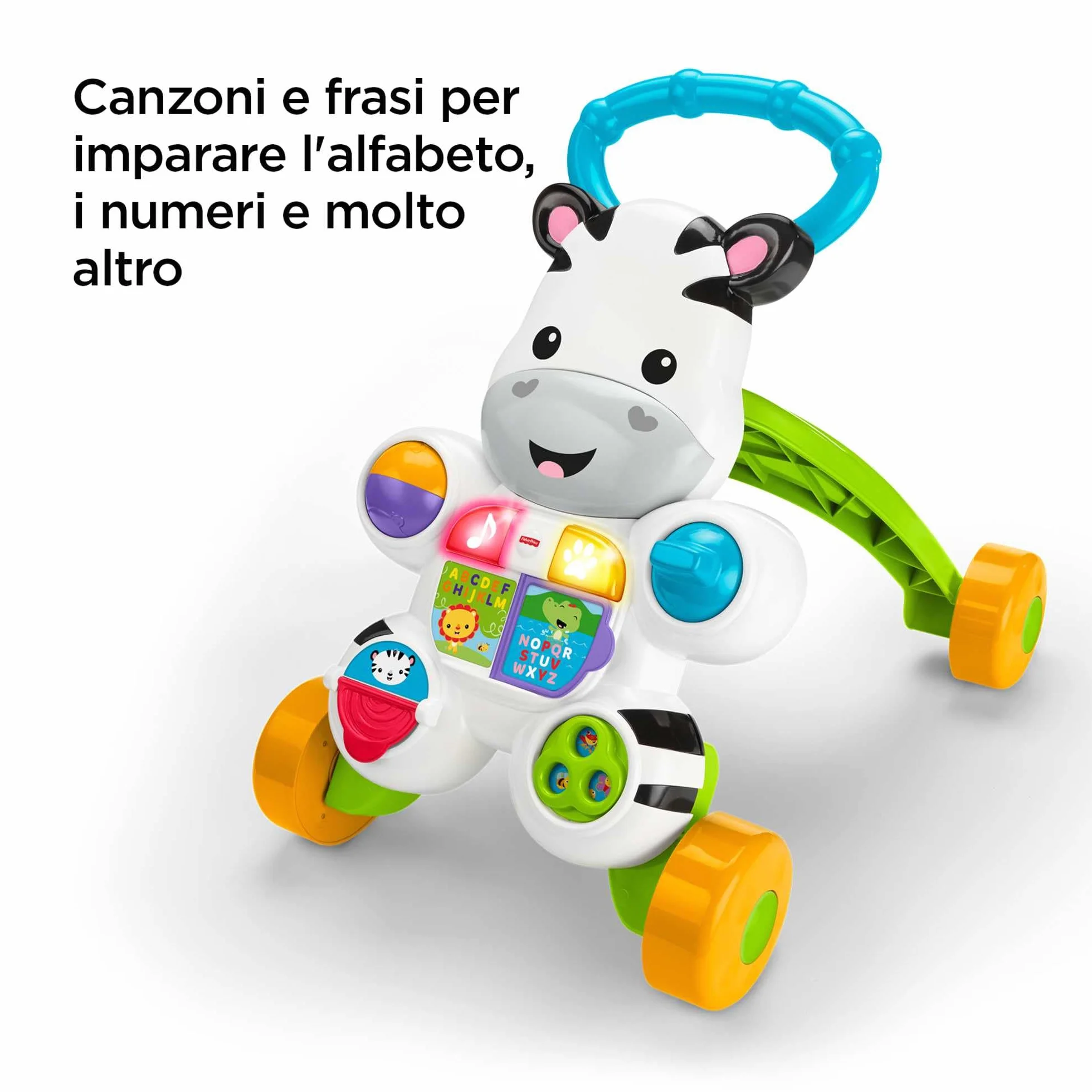 Fisher-Price Zebra Primi Passi Spingibile, Giocattolo Elettronico Educativo con Musica e Suoni, per Camminare, per Bambini di 6+ Mesi, Italiano Imballaggio Sostenibile, HBB66