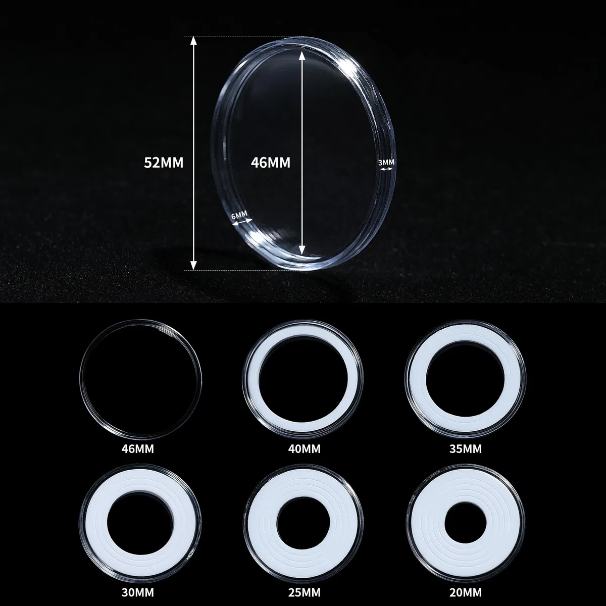 Uncle Paul 20 Set Capsule per Monete 46mm con 6 Misure (20/25/30/35/40/46mm) Guarnizioni in Schiuma Protezione Porta Monete per la Collezione di Monete