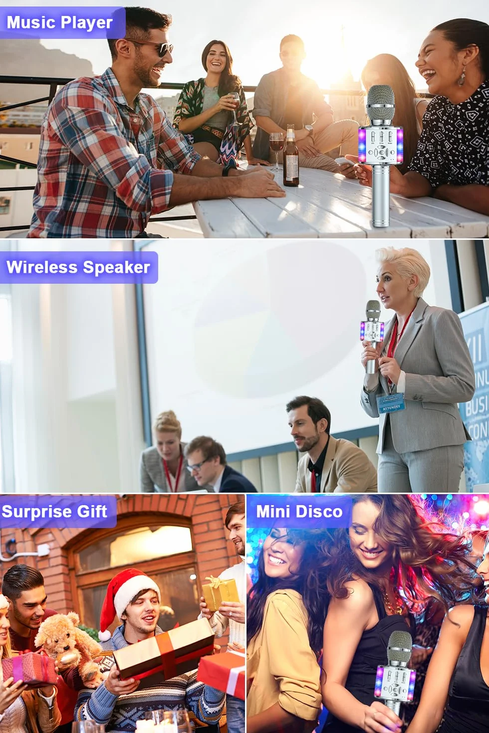BONAOK Microfono Karaoke con Cambio Voce, Altoparlante LED per Adulti, Dispositivo Bluetooth per Casa KTV