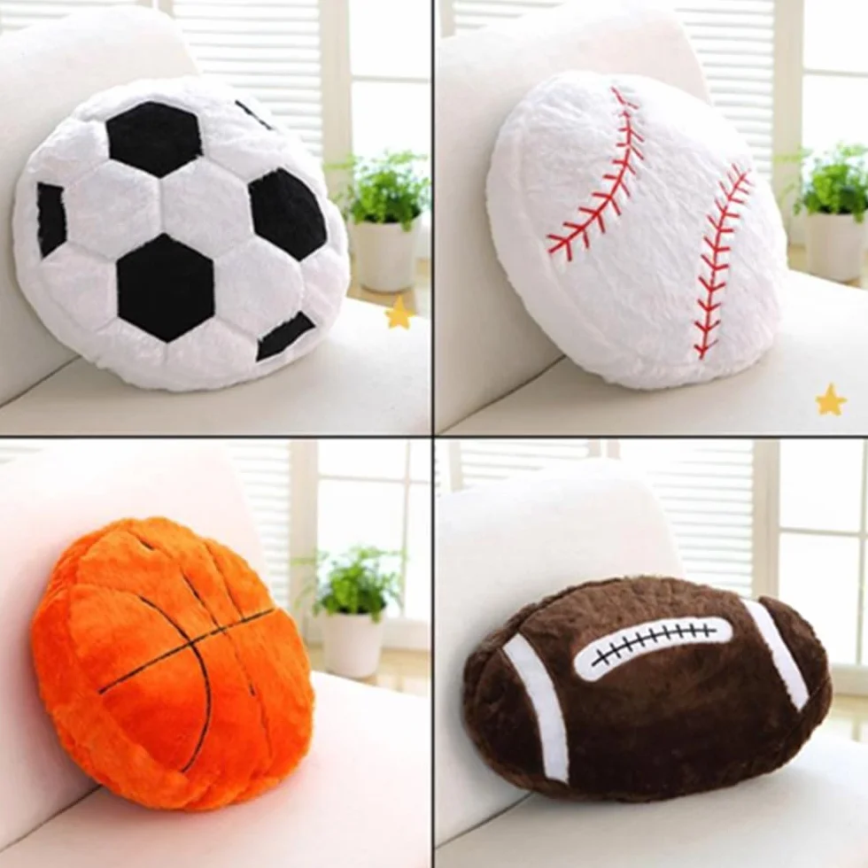 Cuscino in peluche da pallacanestro, soffice e durevole, imbottito da calcio, cuscino sportivo da 14 pollici, morbido e durevole, rotondo