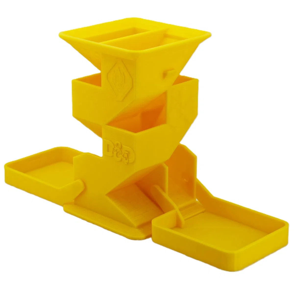 Torre di dadi pieghevole con doppio vassoio, portatile, stampa 3D, torre pieghevole per dadi DND per draghi e dungeon, giochi di ruolo da tavolo, giallo
