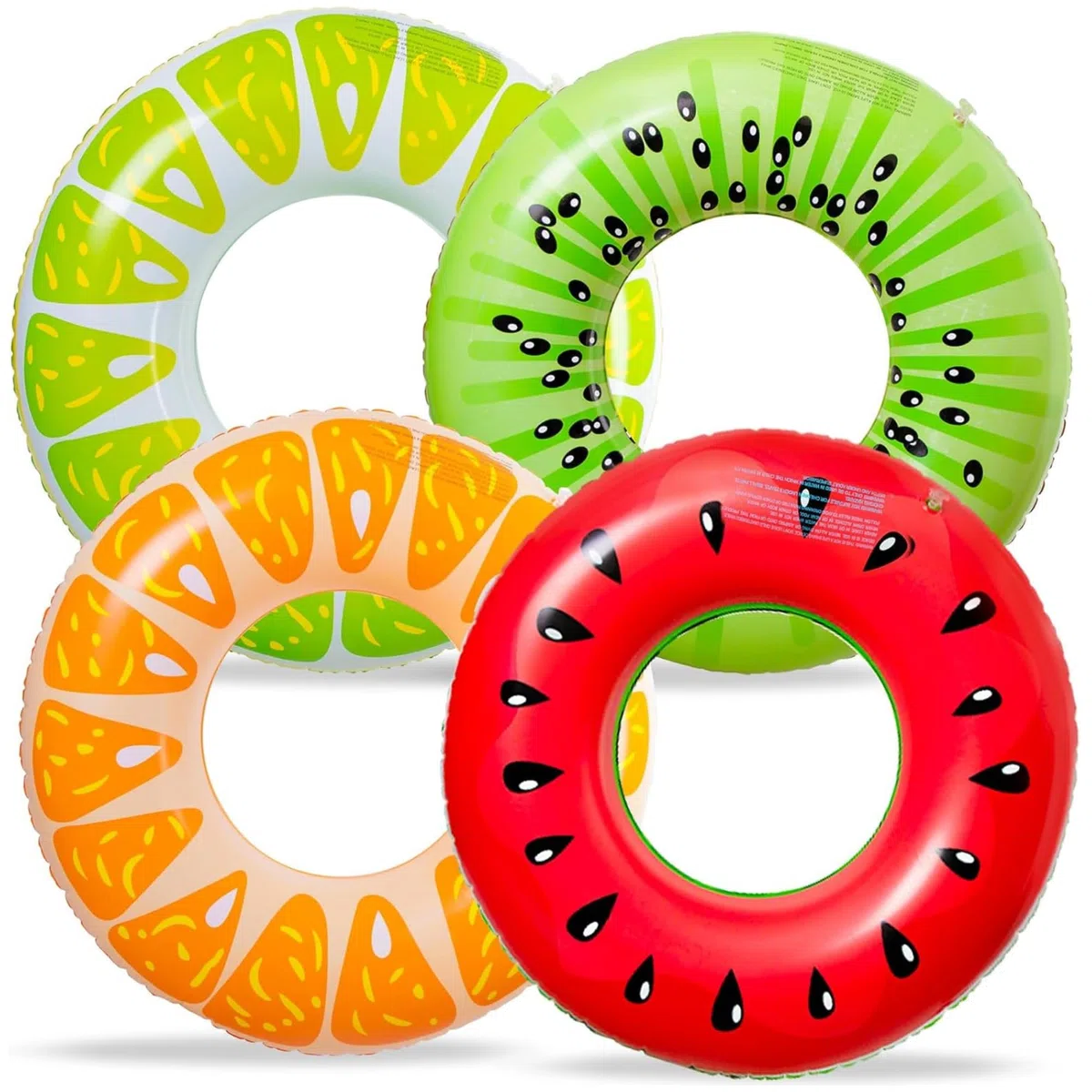Set 4 Ciambelle Gonfiabili Frutta 90 cm per Adulti – Galleggianti Piscina Anguria, Kiwi, Limone e Arancia, Salvagenti Resistenti per Mare, Piscina e Lago, Accessori Estate – Aquadelos