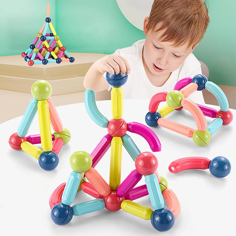 Ensemble de barres magnétiques, ensemble de blocs magnétiques, briques de construction, jouets empilables Stem pour enfants de 3 ans + (Coloré-42 PCS)