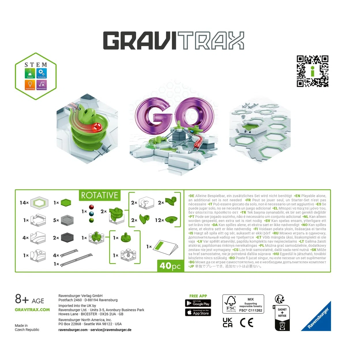 Ravensburger - GraviTrax: Go Rotative, Pista biglie 40 pezzi, Rompicapo bambini e adulti, Giochi bambini 8 anni e più, Gioco Interattivo ed Educativo STEM, Compatibile con tutti i produtti GraviTrax