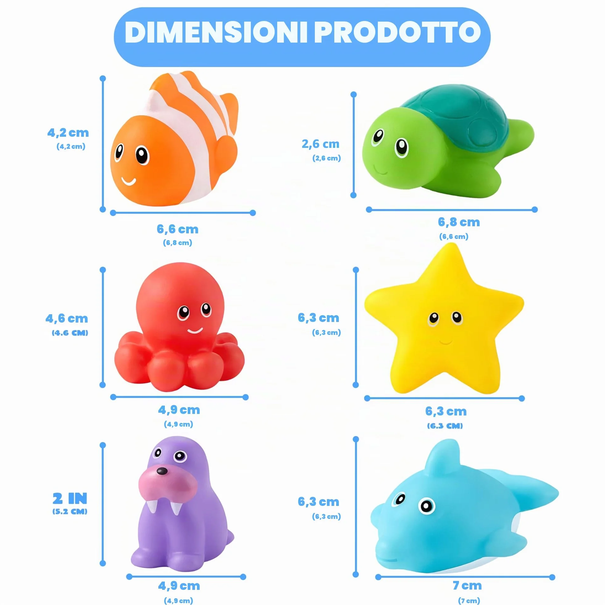 JOYIN - 6 Giocattoli da Bagno Animali Marini, Sigillati senza Fori & Antimuffa, Giocattoli d'Acqua Morbidi e Atossici per Bambini, Spremibili e Galleggianti, Ideali per Vasca e Piscina