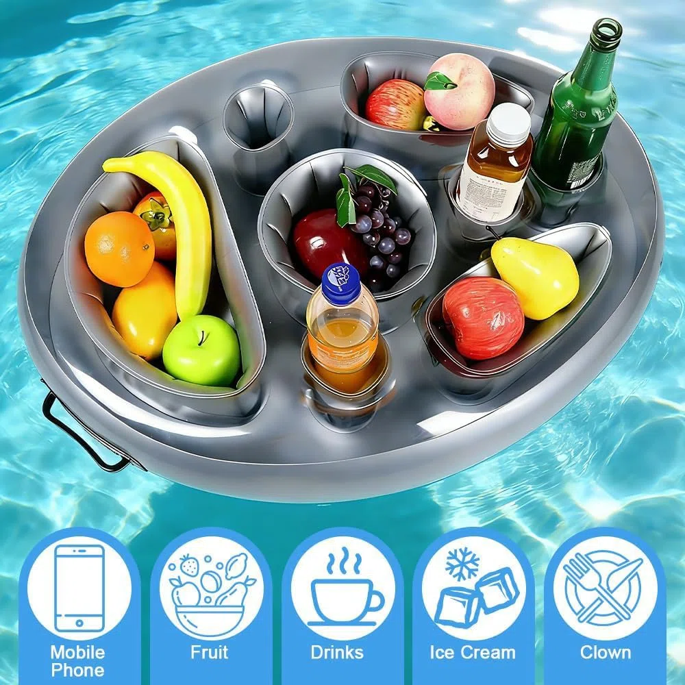 Portabibite Gonfiabile Portabevande 2-in-1, Vassoio Gonfiabile Per Piscina, Vassoio per Cibo Galleggiante per Piscina con 8 Fori, Scaffali Galleggianti di Bevande Alle Feste Estive in Piscina