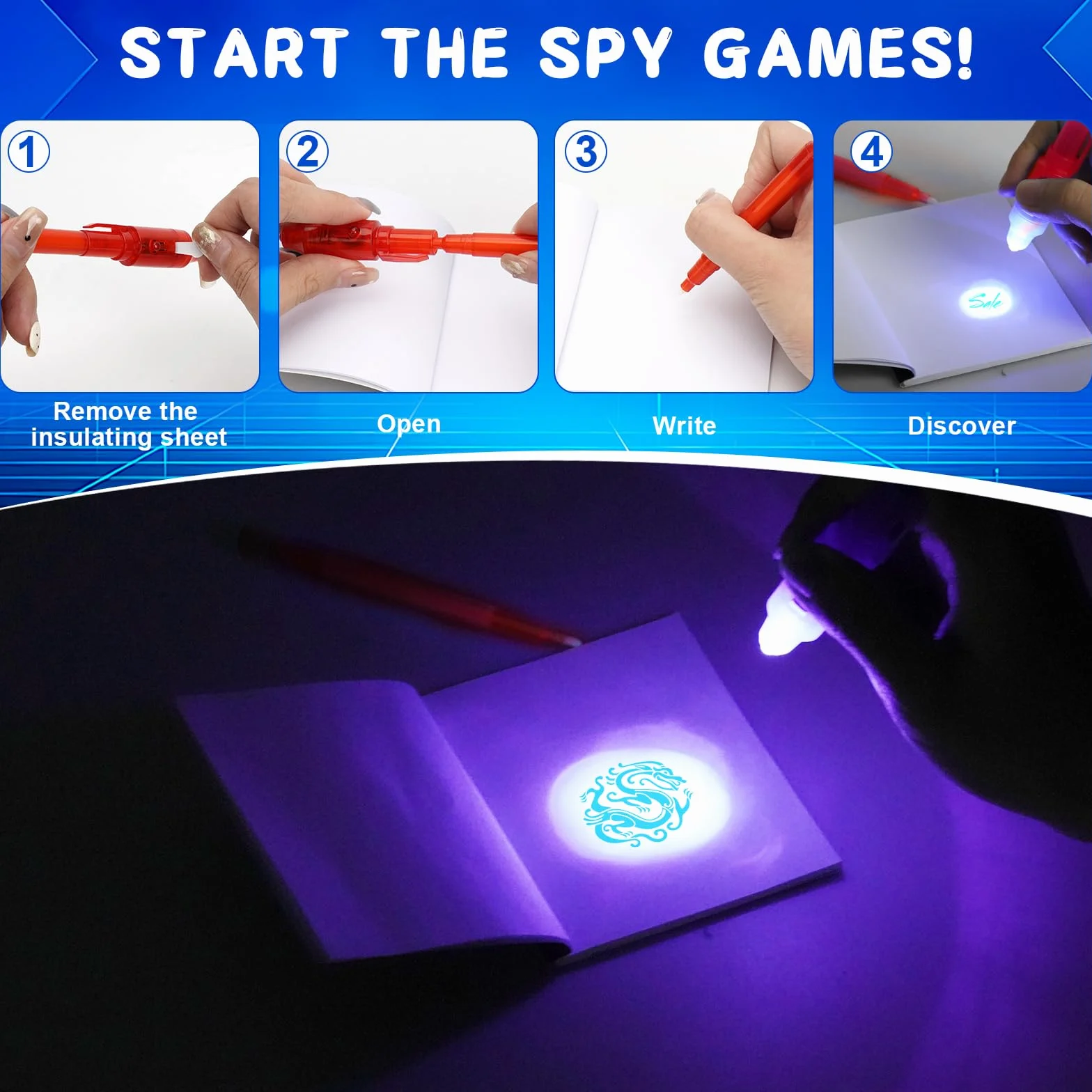 Gioco investigativo per bambini, 50 pezzi, kit spia con notebook, lente d'ingrandimento e carte d'identità detective