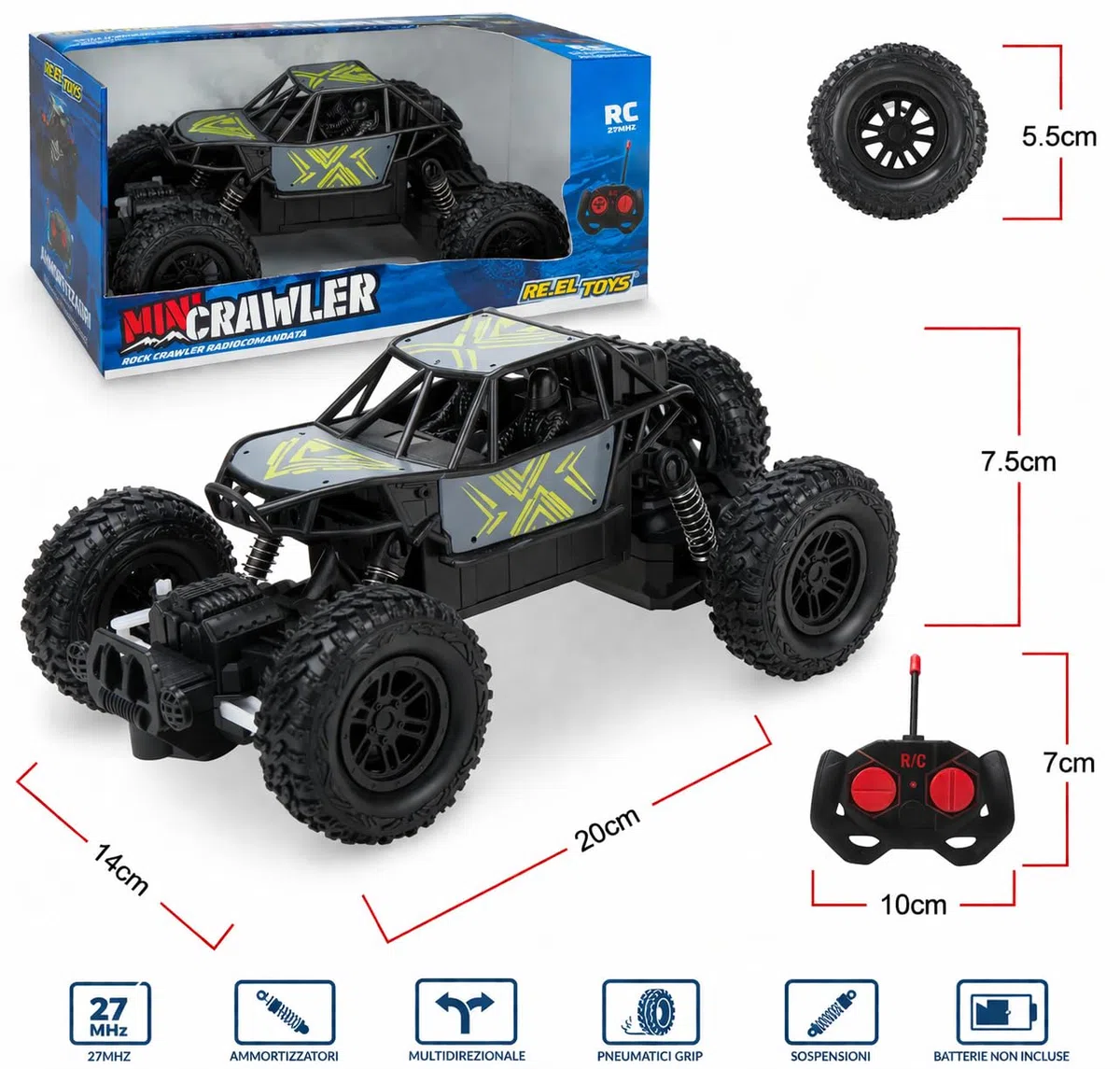 Macchina Telecomandata Offroad Monster Green, Macchinina Radiocomandata Auto RC Car Veloce 10KM/H 2.4GHz Giochi Bambini 6 7 8 9 10 11 12 Anni Gioco Bimbi Regalo Compleanno Giocattolo Veicolo