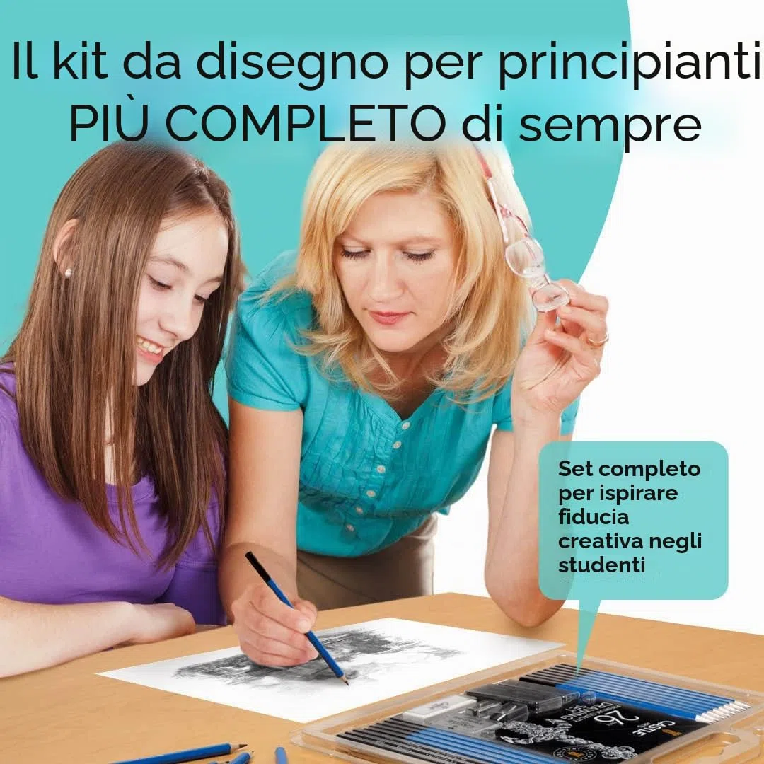Castle Art Supplies Set 26 Pezzi per Disegno e Bozzetto | Per Artisti Principianti o Professionisti | Matite, Carboncini, Grafiti e Molto Altro | In Custodia di Trasporto a Forma di Conchiglia