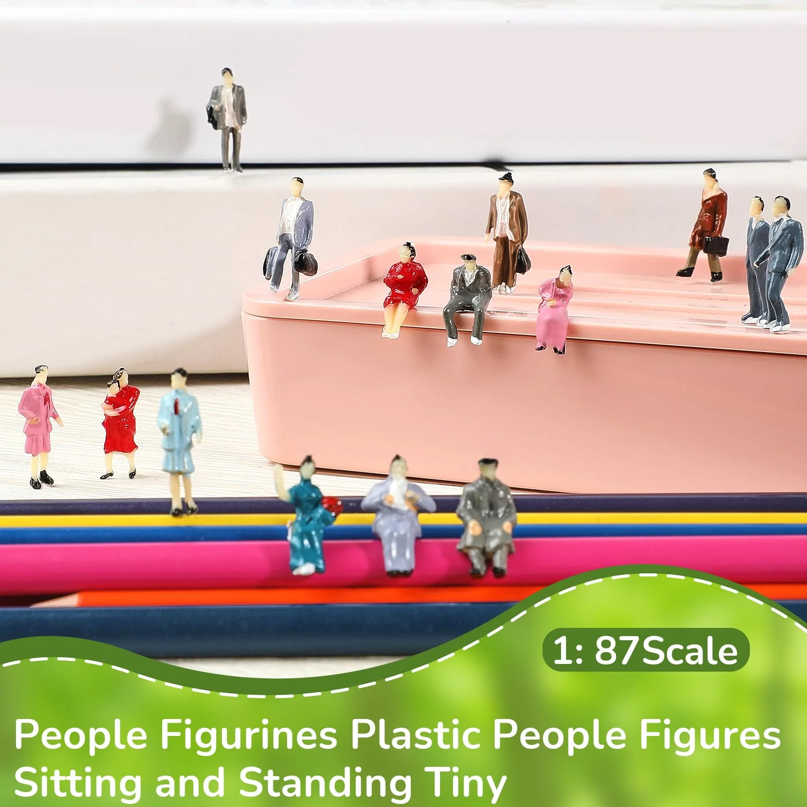 Namalu Scala 1: 87 Ho Set di Figurine di Mini Persone Modello di Minuscole Dipinte Figure di Piccole Persone in Miniatura di Plastica Sedute e in Piedi(50)