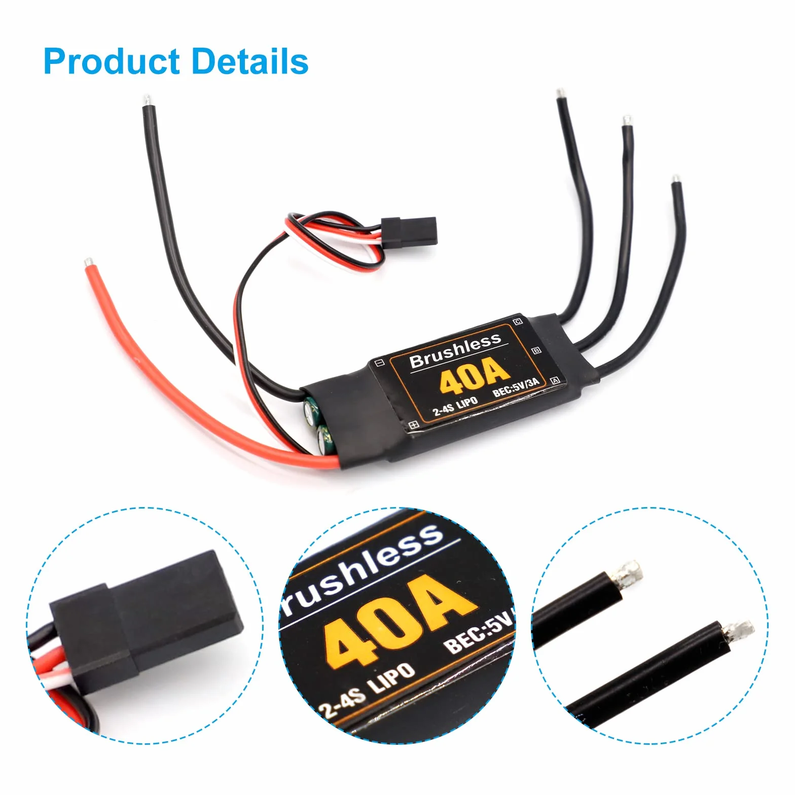RUIZHI 40A ESC 2-4S Brushless ESC Regolatore di Velocità 5V 3A BEC Regolatore di Velocità Motore per ala Fissa FAI DA TE RC Drone Elicottero Quadcopter