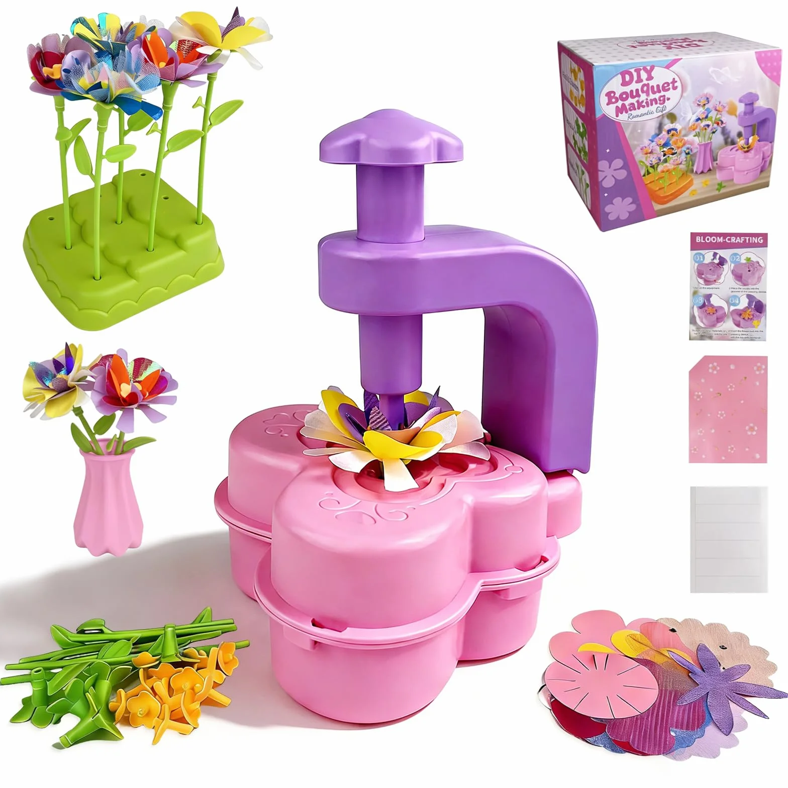 LUMITERRA Kit Lavoretti Creativi per Bambini, Fai Da Te Artigianale Laboratorio dei Fiori, DIY Bouquet Fiori Giocattoli Ragazza Giochi Educativi, Natale Compleanno Regalo Bimba 3 4 5 6 7 8 9 10 Anni
