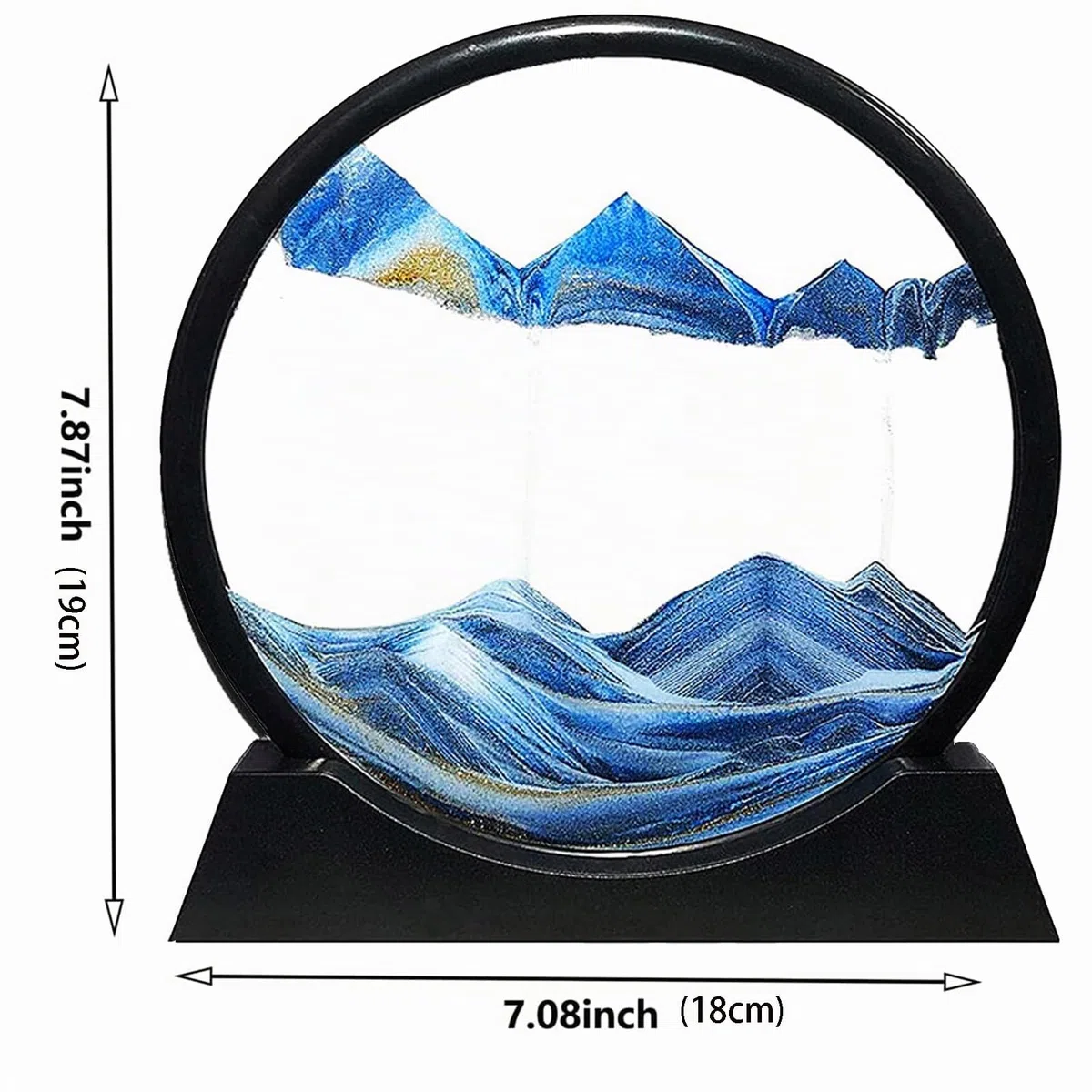 LINPING Pittura di Sabbia Che Scorre,Immagine di Arte della Sabbia in Movimento Vetro Rotondo Paesaggio di Sabbia del Mare Profondo 3D Cornice Che Scorre, Rilassante Desktop Home Office Work Decor