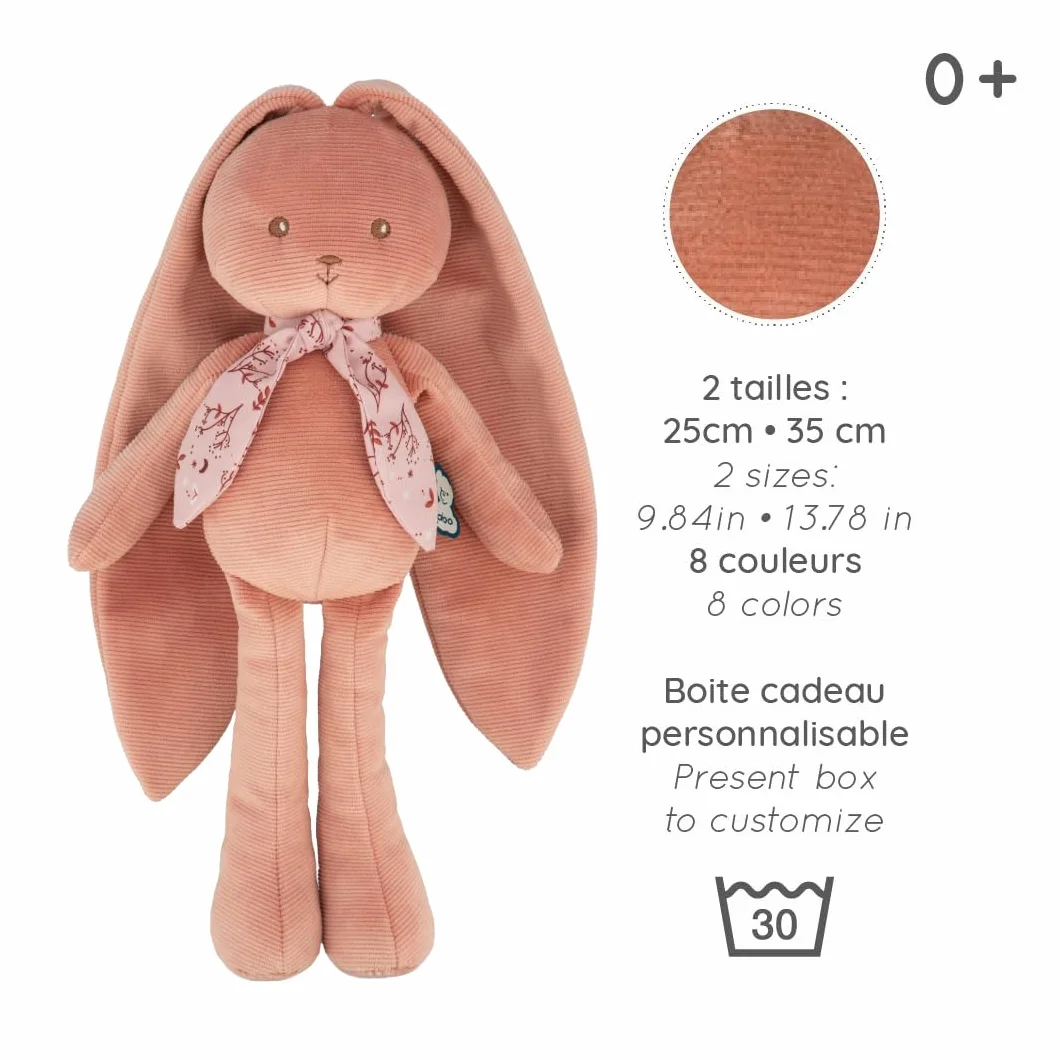 KALOO - Lapinoo - Doudou Coniglio - Peluche in Velluto a Coste per Neonato - 35 cm - Colore Terracotta - Materiale Ultra Morbido - Confezione Regalo - dalla Nascita, K972201