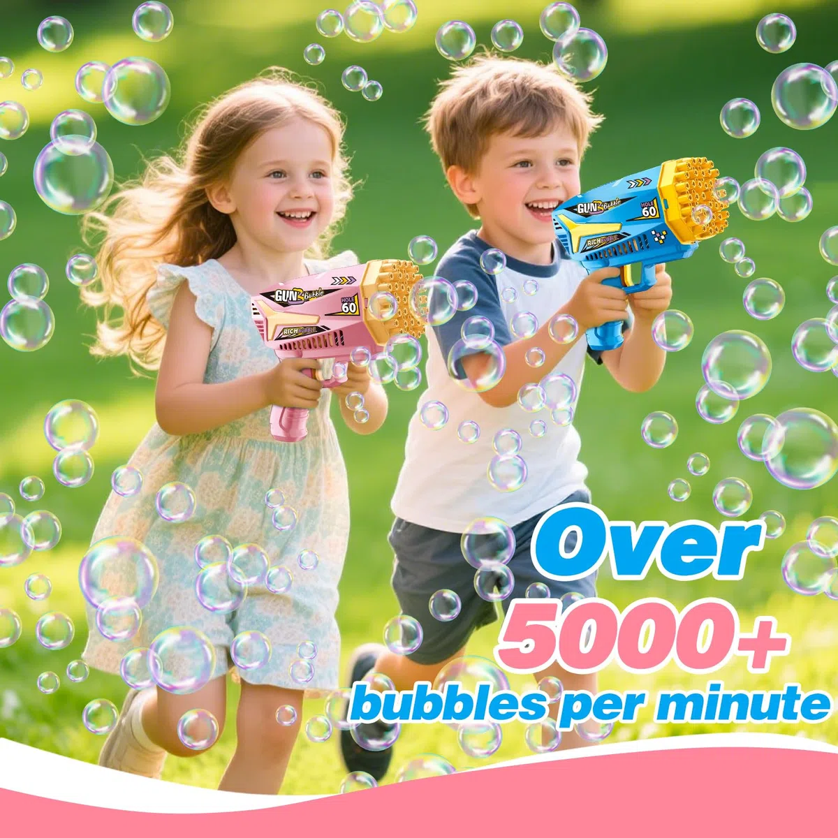 Pistola a Bolle per Bambini, 2 Pieces Macchina Automatica per Bolle, Sparabolle di Sapone LED, 15000 + Bolle/Min, per Feste Compleanno All'aperto Matrimoni, Verde, per Bambini Giardino Estivi