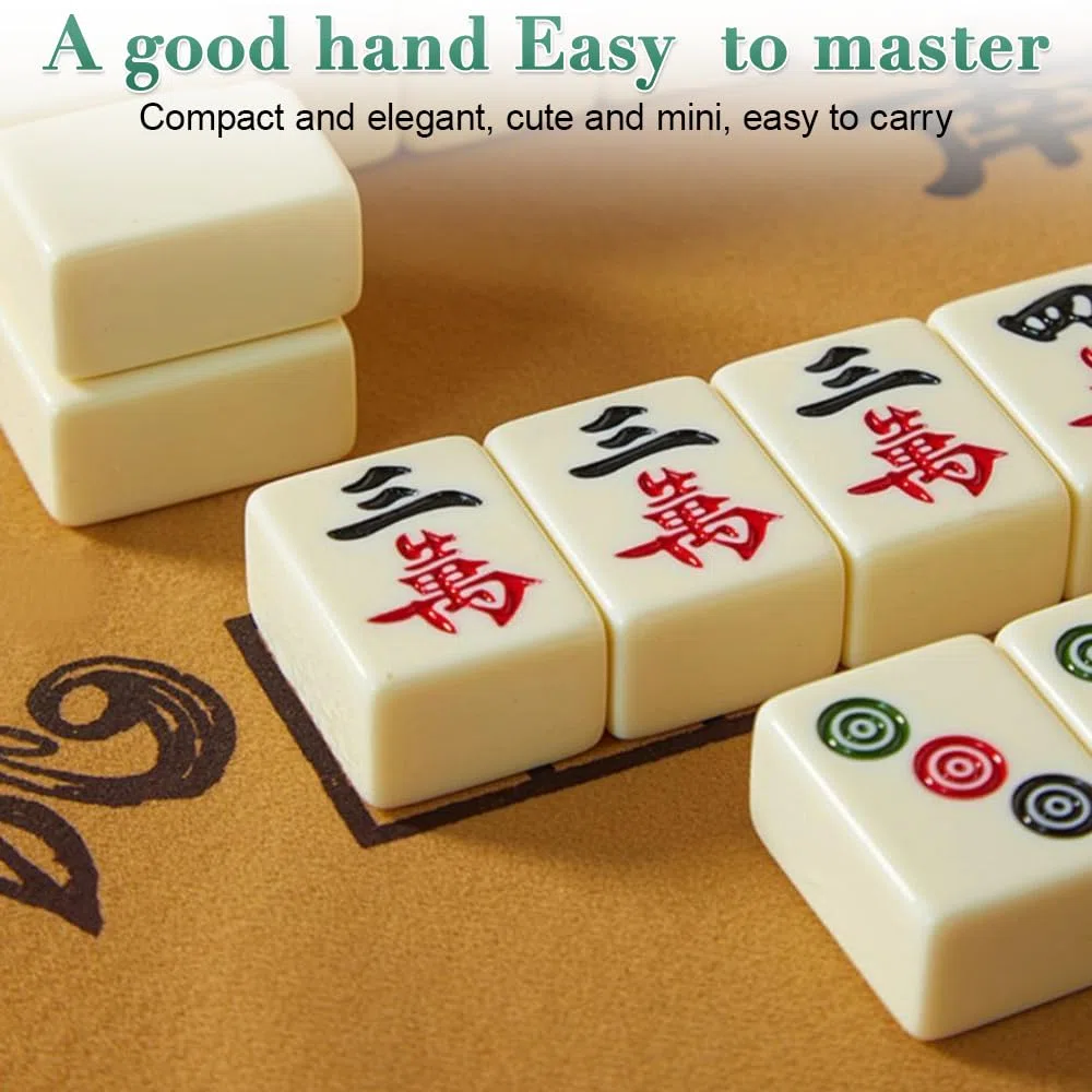 Mini Mahjong Gioco, Tradizionale Cinese Mahjong Gioco da Tavolo, Portatile mahjong Set con 144 Tessere Majong e 2 Dadi, per Famiglie, Viaggi, Feste, Giochi da Tavolo