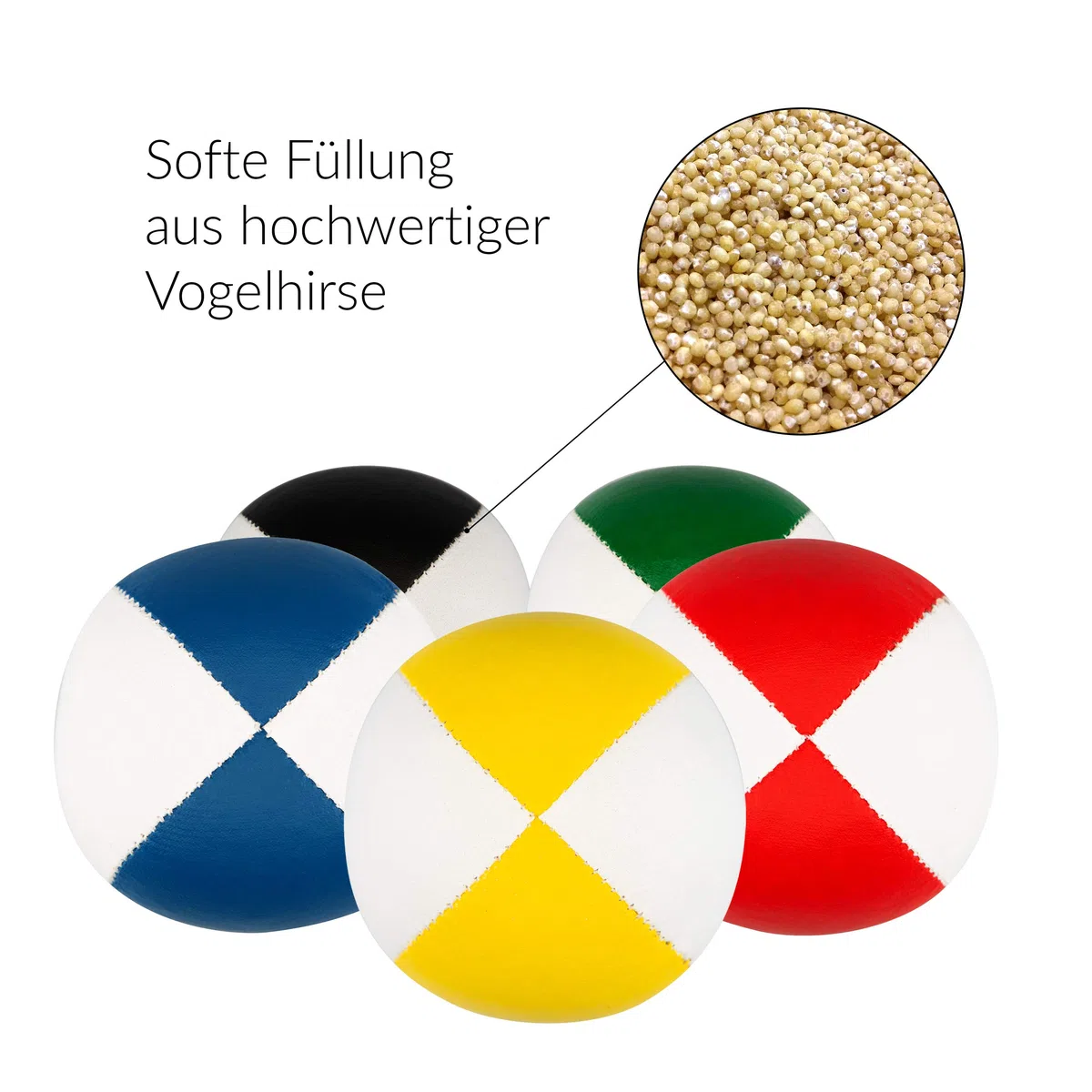 Set di 5 Palle da giocoliere Diabolo Premium Soft Juggling Balls Bicolore - 67mm Ø ✓ Palla da giocoliere ✓ Water Repellent ✓ Morbida Similpelle I Set di Giocoleria per Giovani e Adulti