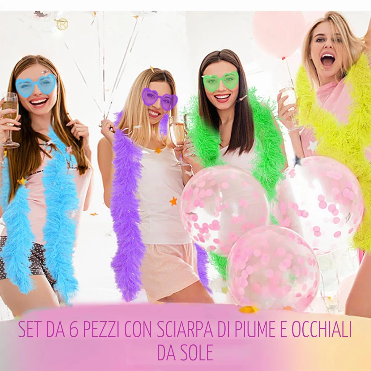 6 pezzi da 6,6 ft con coperchio pieghevole colorato Boas 6 pezzi occhiali da sole senza montatura Boa piume boa costume per cosplay, Halloween (12 pezzi)
