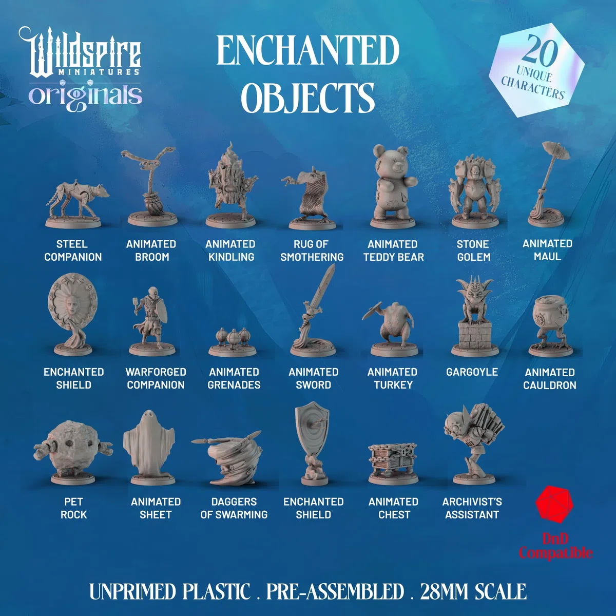 Wildspire 20 Oggetti Incantati - Magici Oggetti Animati per Miniature DND 28-32mm Dungeons & Dragons Miniature Bulk Fantasy Incantesimo Effetti D&D Figure