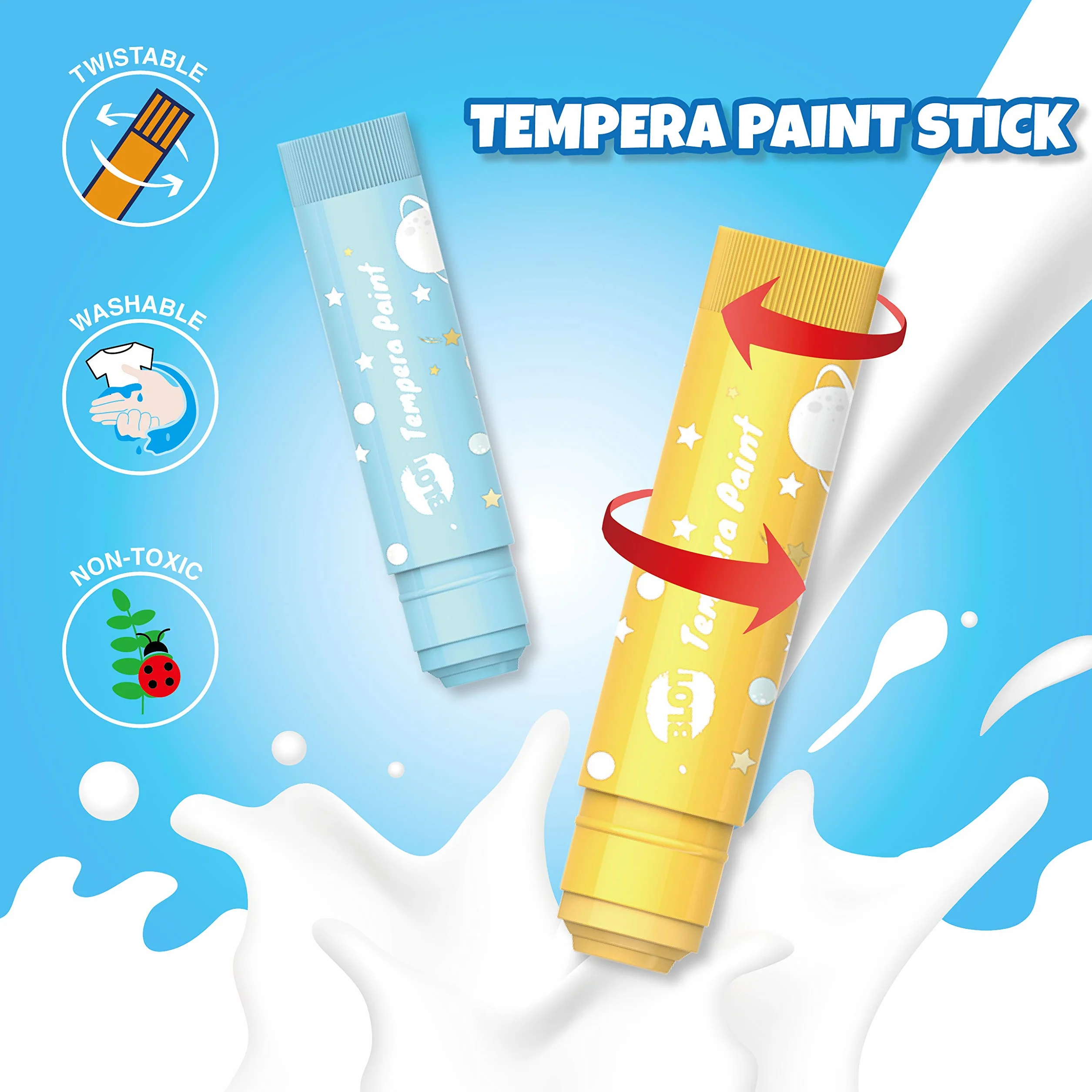 BLOT Tempere Solide Stick 24 Colori Set Tempere Colori Non Tossici Lavabili per Carta Vetro Cartone Vasi Bambini