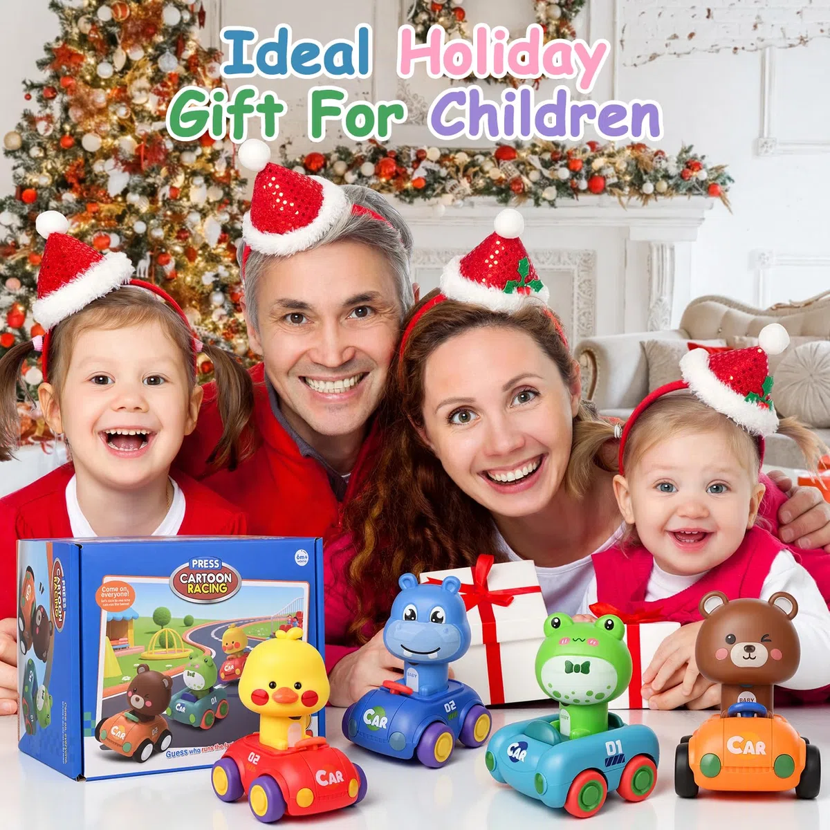 Weinsamkeit 4 Pcs Macchinine Press and Go, Macchinine Giocattolo di Animali, Giochi Macchinine per Bambini 1 Anni, Macchinine Giocattolo Inerzia per 1 2 3 Bambini e Bambine, Natale Compleanno Regalo