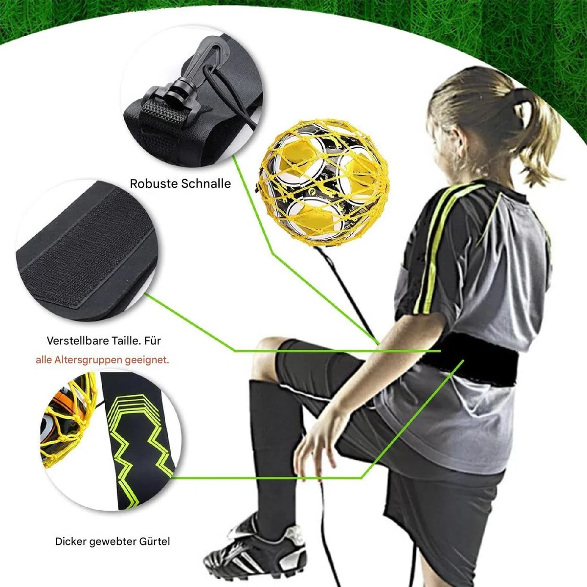 Football Kick Trainer – Calcio Kick-Back – Guida per il calcio con cintura di regolazione flessibile | Socker Knock -Back – Guida per dribblare, giocoleria e passare, palla da calcio