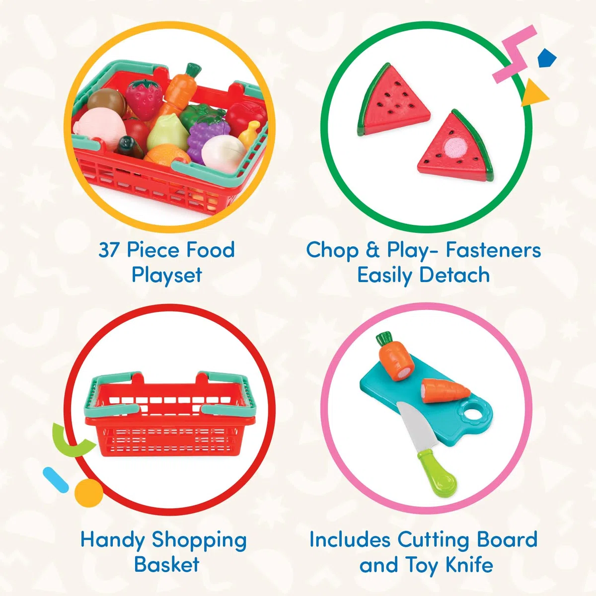 Battat - Cestino di prodotti del mercato agricolo - Gioco del cibo per bambini - cucina chef gioco di ruolo giocattoli finti - Cestino di prodotti del mercato agricolo - 2 anni +
