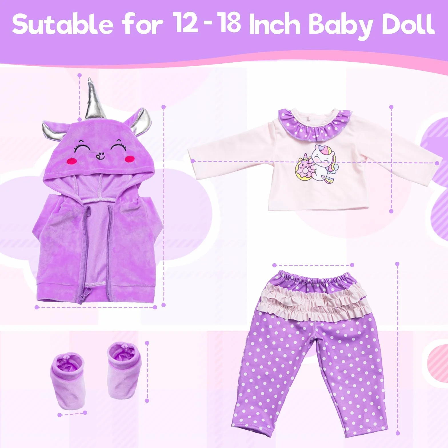 Abbigliamento e outfit per bambole neonate, abbigliamento per bambole pony 36-45 cm con felpa con cappuccio, pantaloni a punta a maniche lunghe, scarpe, set di abbigliamento per bambole, 12-18 pollici