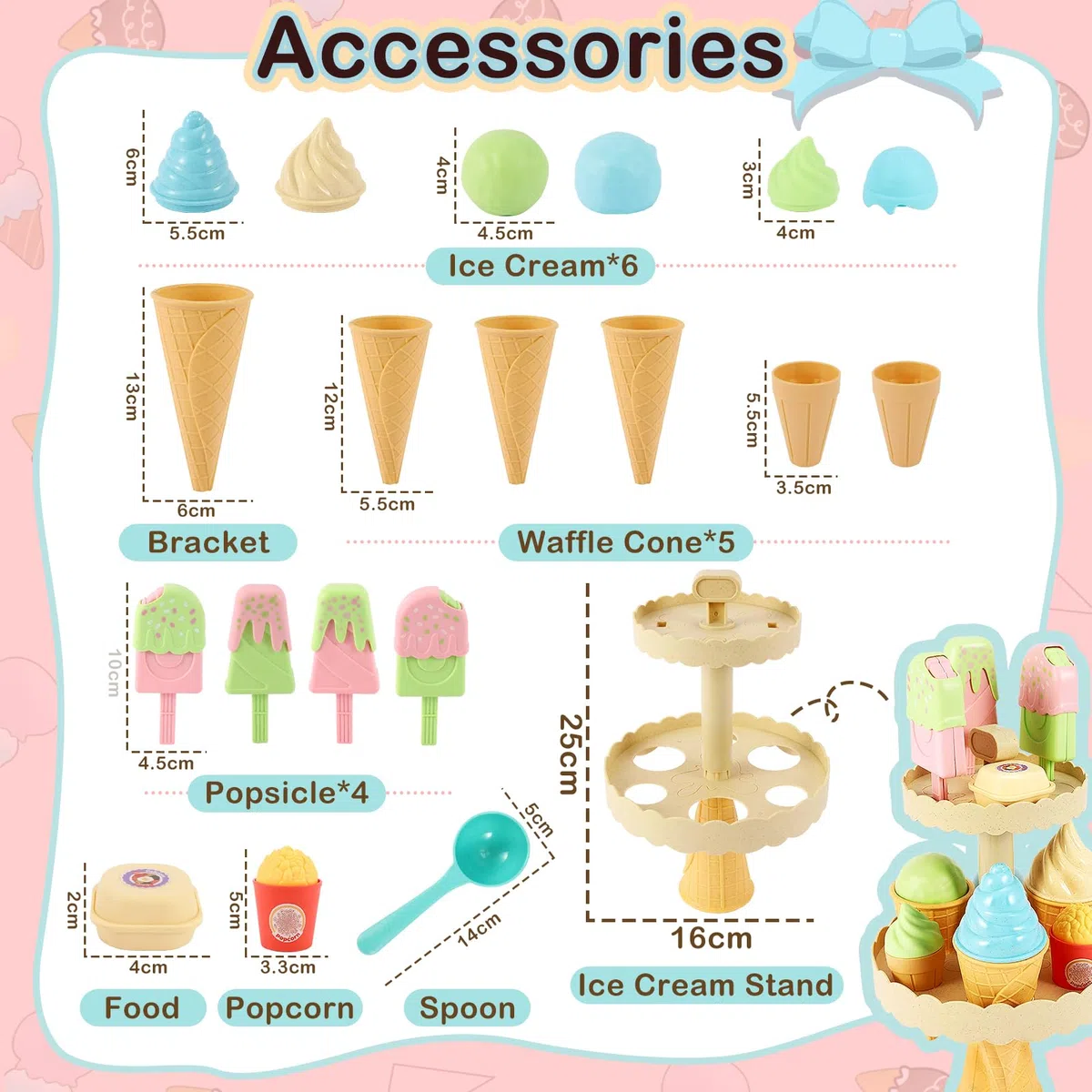 AOLEVA Gelateria Giocattolo Set Gelato Accessori Cucina Bambini Gioco di Cibo Finto Giocattoli Giochi di Ruolo Regalo per 3 Anni