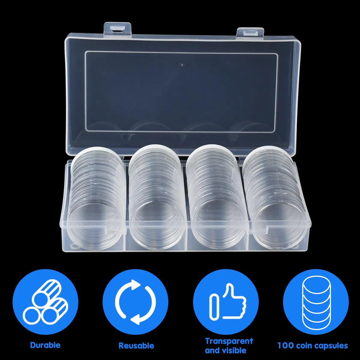 Capsule Monete 2 Euro,Porta Monete da Collezione,40 mm Capsule per Monetes,Coin Capsules con 60 Guarnizione in Schiuma,Clear Plastic Coin Collection,8 Misure (17/20/25/27/30/33/38/40mm)