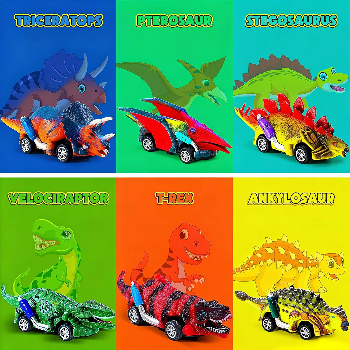 Dinosauri Macchinine Giocattolo per Bambini - 6 Pezzi Dinosauro Giocattolo Tirare Indietro Auto con Tappetino attività - Regalo per Bambini 2 3 4 5 6 Anni Ragazzo e Ragazza - Pasqua Regalo