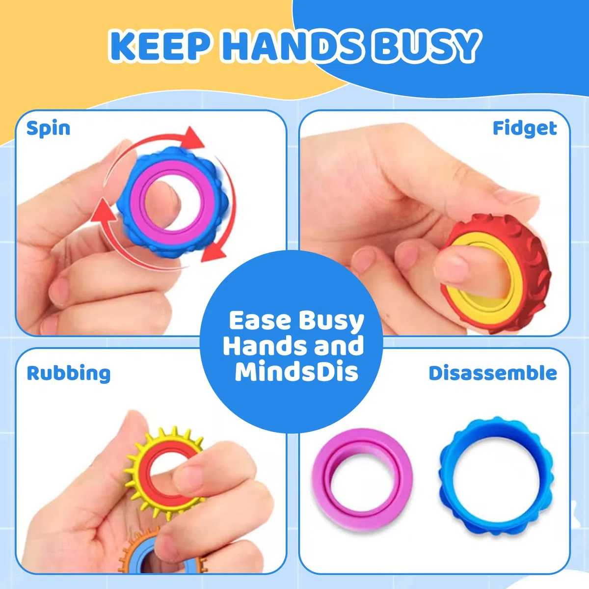 12 Pezzi Anelli Antistress per Agopressione, Fidget Anello Toys, Fidget Anello Toys per Adulti, Finger Spinner Rings, per Terapia di Sollievo Dall'Ansia, Antistress, Autismo e ADHD