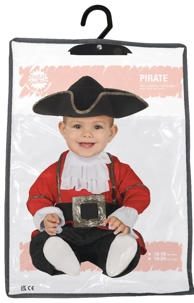 FIESTAS GUIRCA | Costume Pirata Baby - Cintura, Cappello e Tuta - Costumi da Corsaro per Halloween, Carnevale e Feste in Maschera - Ideale per Bebè Bambini - Granata e Nero