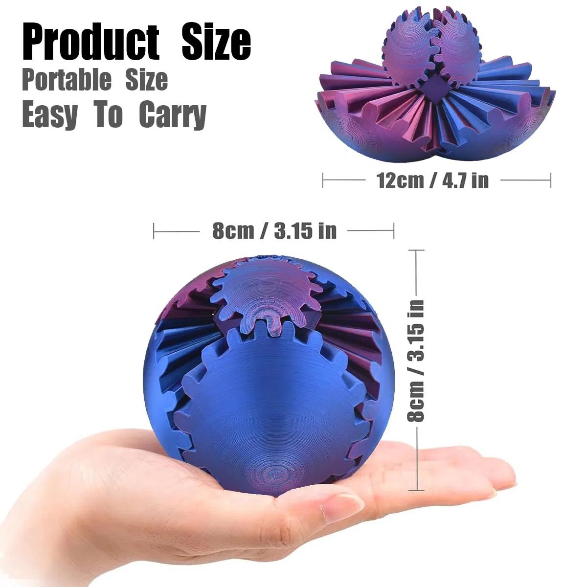 Gear Ball Stampato in 3D, Gearsphere - The Steampunk Whirling Wonder Fidget Gear Spere, Giocattoli Girevoli con Sfera di Torsione, Antistress Giocattoli per Bambini Adulti (Purpola Blu Laser)