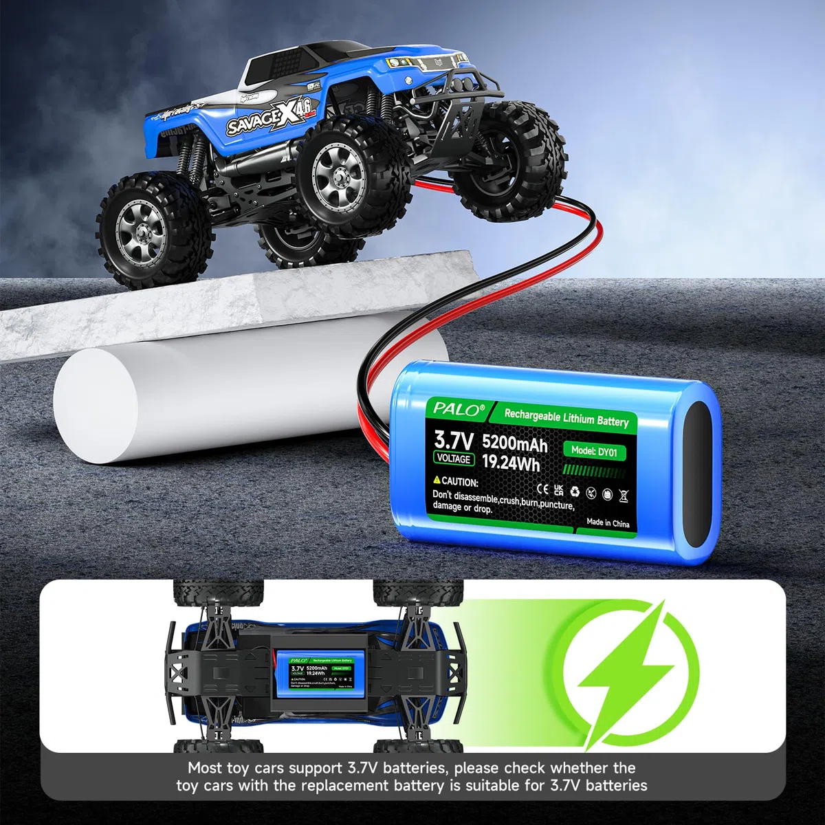 3.7V 5200mAh Batterie riutilizzabili, XH2.54/2P Batterie di litio per auto per giocattolo RC, telecamera wireless solare, altoparlante wireless, luce a LED esterna, lampada a parete