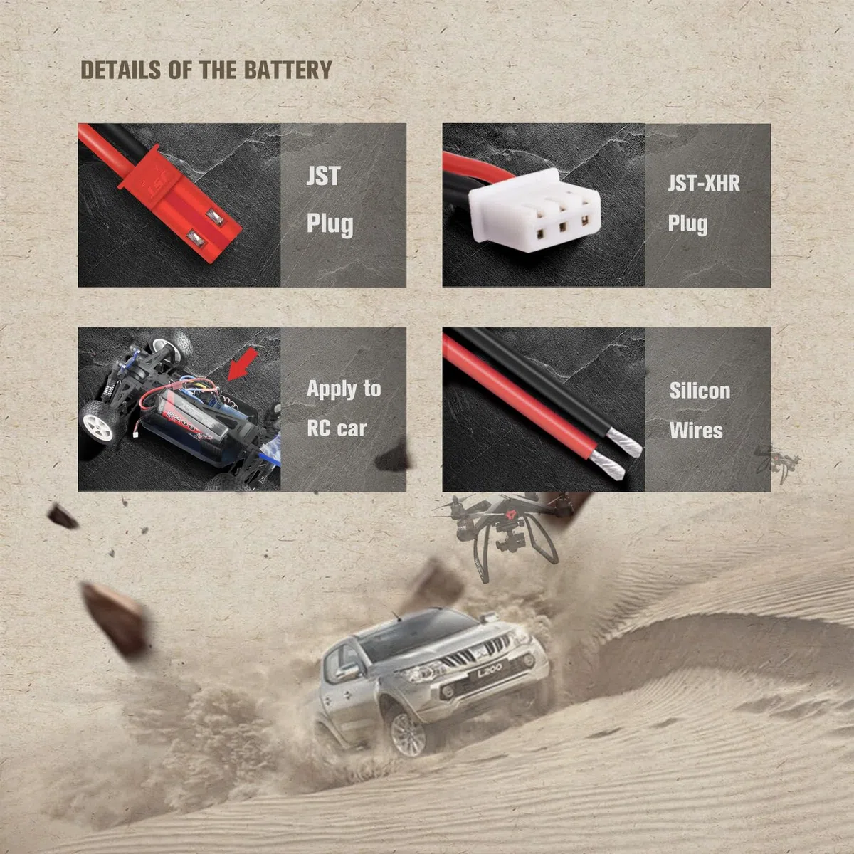YUNIQUE GREEN-CLEAN-POWER Batteria Lipo 2 Celle 7.4V 450mAh 50C con Connettore JST, Cavo in Silicone e Guscio Morbido - Dimensioni 55x30x9 mm, Peso 32g - Alta Potenza per Modelli RC