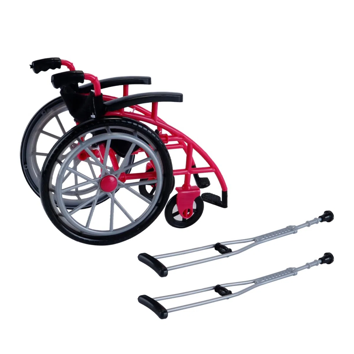 Set di bastoni per Sedia a rotelle in Miniatura per Bambole da 30 cm, Accessorio Rosso Rosa per Esposizione di Giochi per Bambole