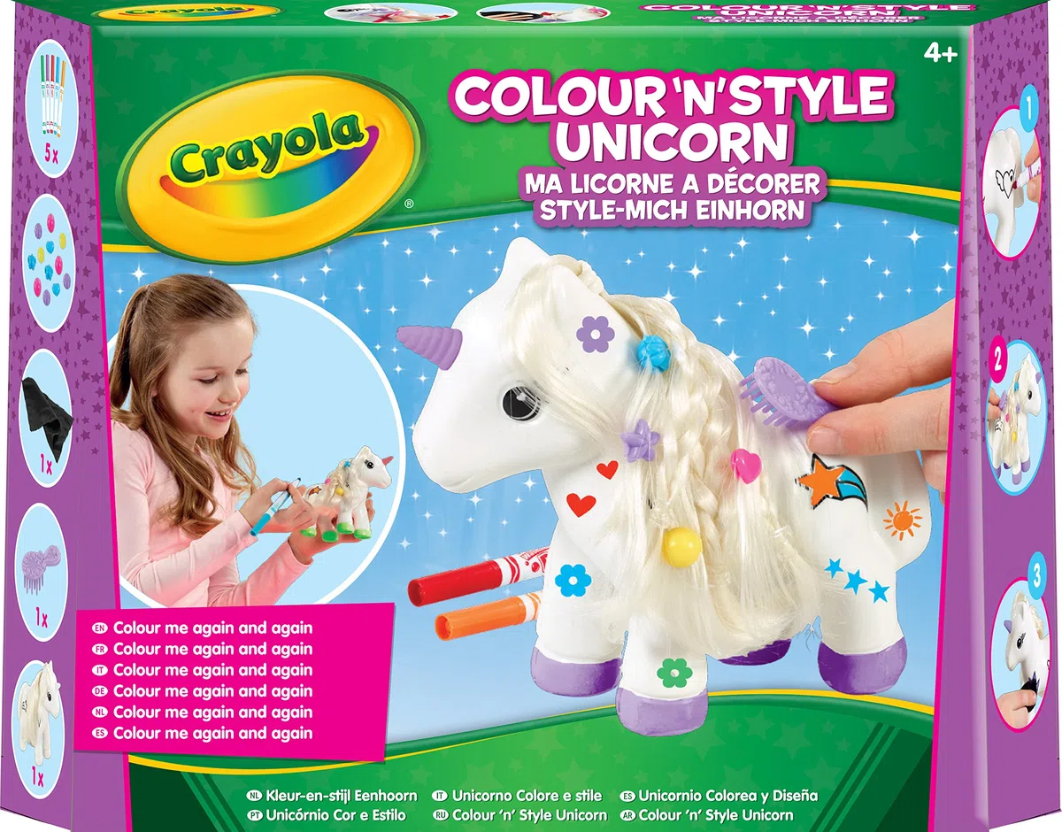 CRAYOLA Colora e Decora il tuo Unicorno, Set con Pennarelli, Clip Colorate e Spazzolina, Gioco e Regalo Creativo, Età 4 Anni +, Multicolore, Set da 13 Pezzi