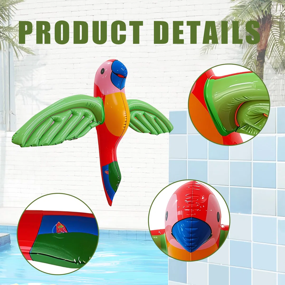 4 pappagalli gonfiabili, 58 x 75 cm, decorazione per uccelli tropicali, pappagalli gonfiabili per piscina e spiaggia, decorazione hawaiana e accessori per costume da pirata per compleanno, festa a