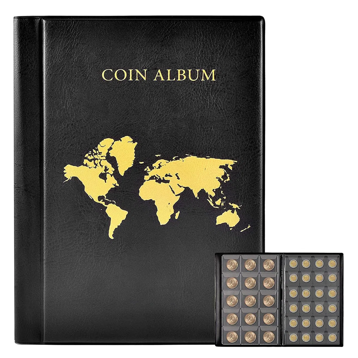 480 Tasche Raccoglitore Monete, 20 Pagine, Album per Monete da 2 Euro, 35x35mm Porta Monete da Collezione, Raccoglitore da Collezione con Cerniera, Album Portamonete per Euro, Sterlina, Pence