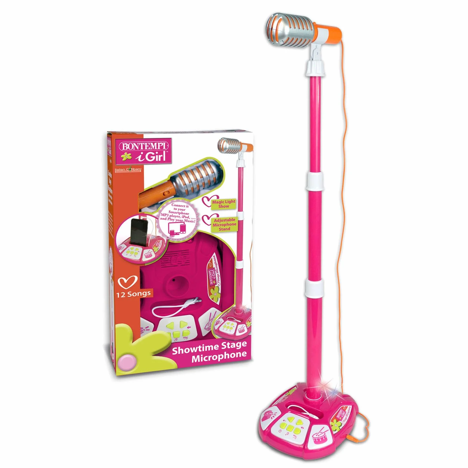 Bontempi VintageStage Mic - Microfono da Palcoscenico Vintage con Connessione MP3, 195x225x1030 mm