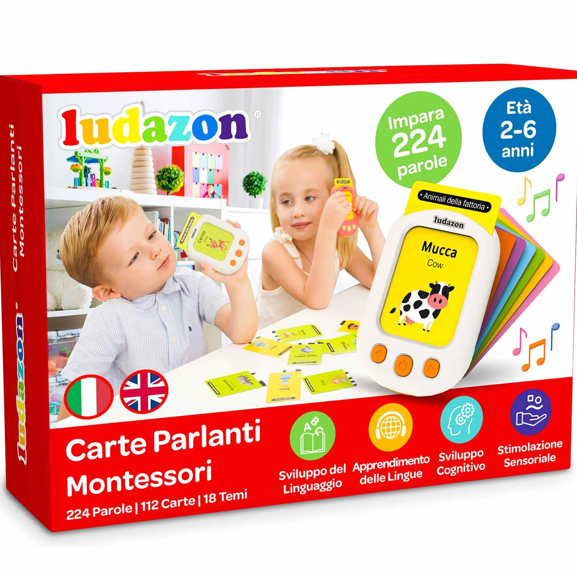 Carte Parlanti Montessori Italiano-Inglese, 224 Vocaboli e 18 Temi Educativi, Il Miglior Giocattolo per Imparare nuove parole in modo Divertente, Idea Regalo 2-6 Anni, Guarda il Video
