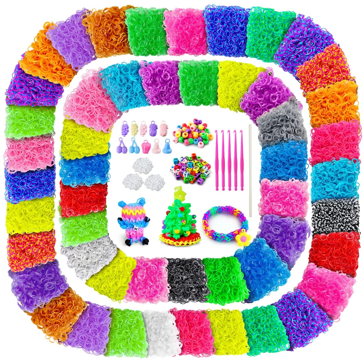 ROSHUKG Set di 10000 elastici per bambini, 50 colori, per tessitura, fai da te, regalo