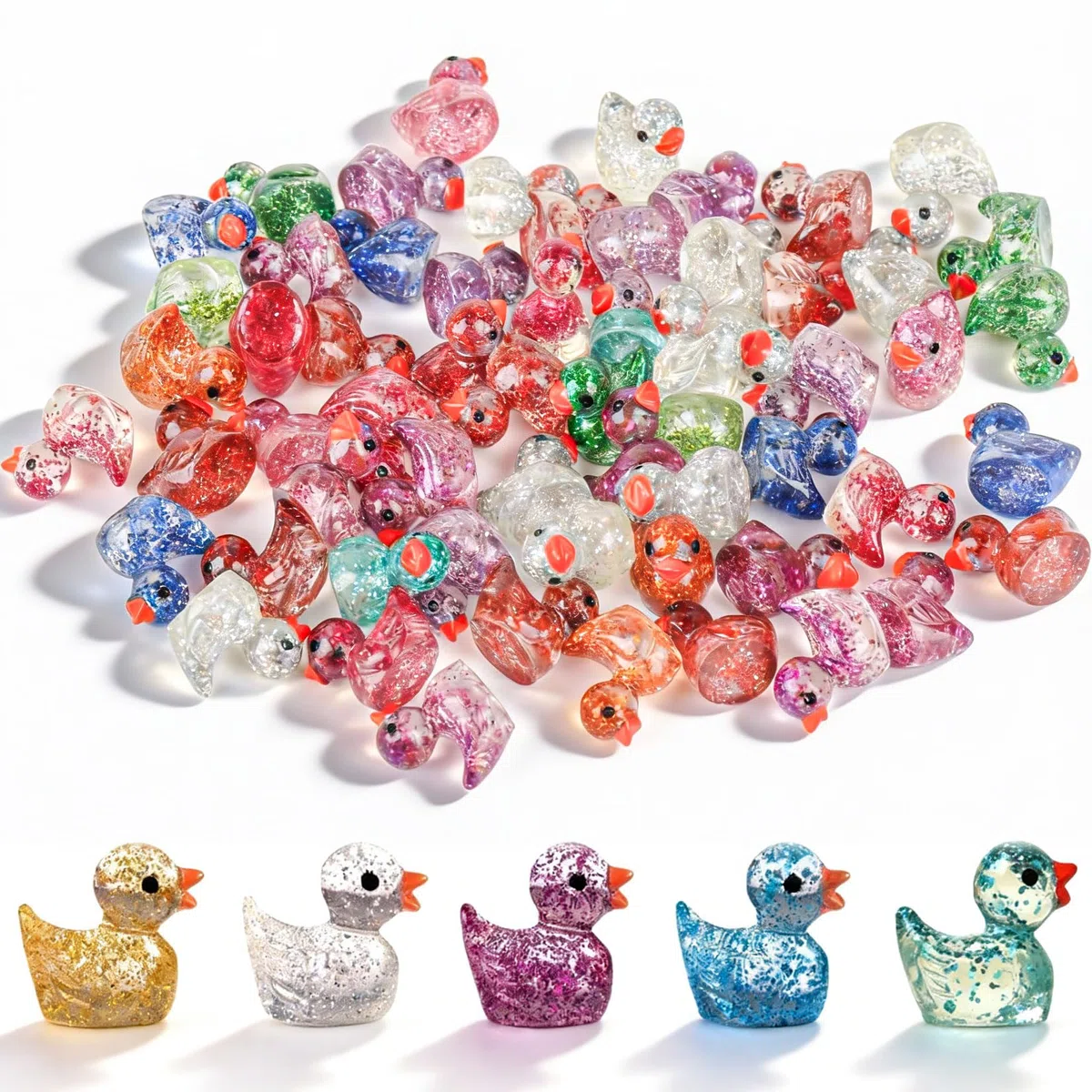 120 mini anatre luminose, mini anatre in resina glitterate, mini anatre in plastica, che si illuminano al buio, piccole anatre in miniatura, animali in resina per casa delle bambole, acquario