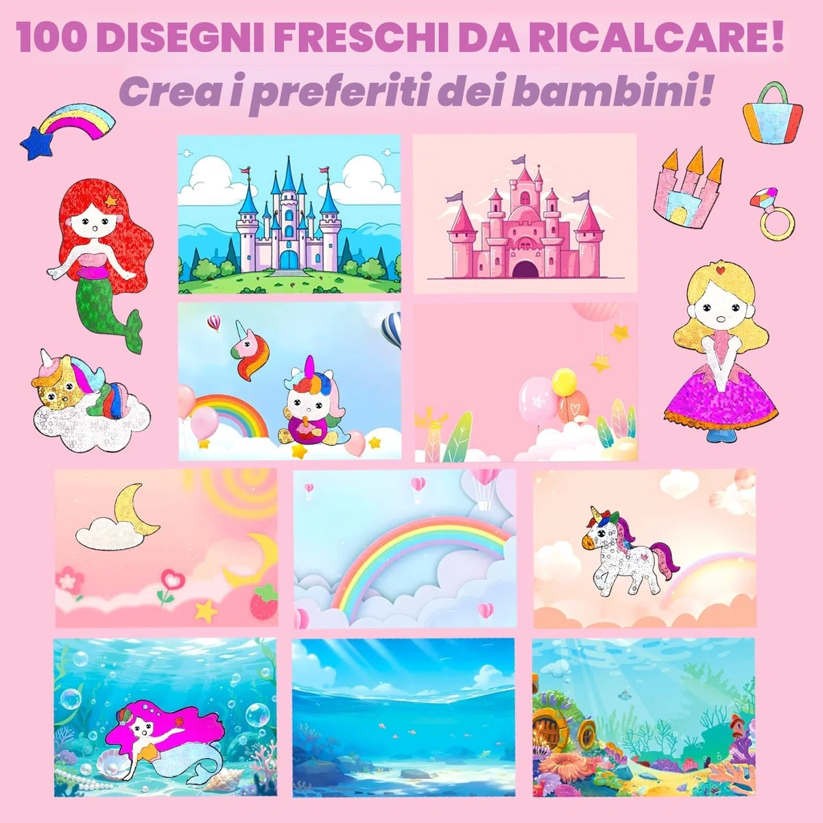 AJAZPER Scratch Art Bambini, Foil Craft Attività di Colorazione, Kit Artigianali Creativo Fai Da Te Giocattoli, Regali per Ragazzi Ragazze 4+ Anni (Rosa)